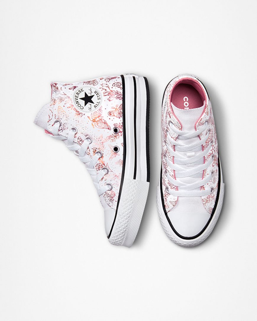 Girls' Converse Chuck Taylor All Star EVA Lift Butterfly Shine High Top Platform Shoes White / Pink / Black | AU C659EK